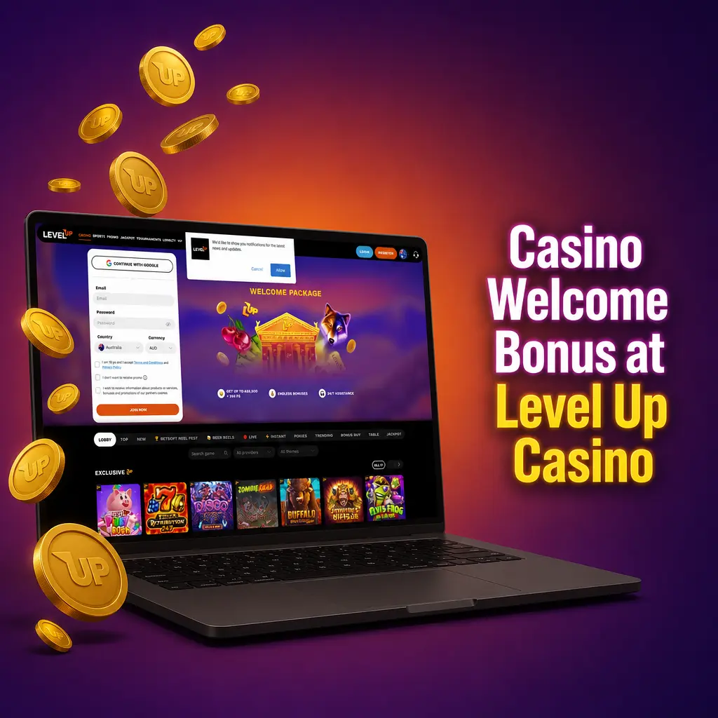 Level Up Casino welcome bonus: 250% match up to 8,000 AUD plus 200 free spins for new Australian players