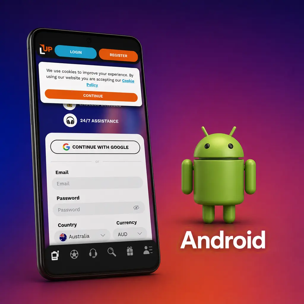 Level Up Casino Android app installation guide showing APK download steps for devices running Android 8.0 or higher
