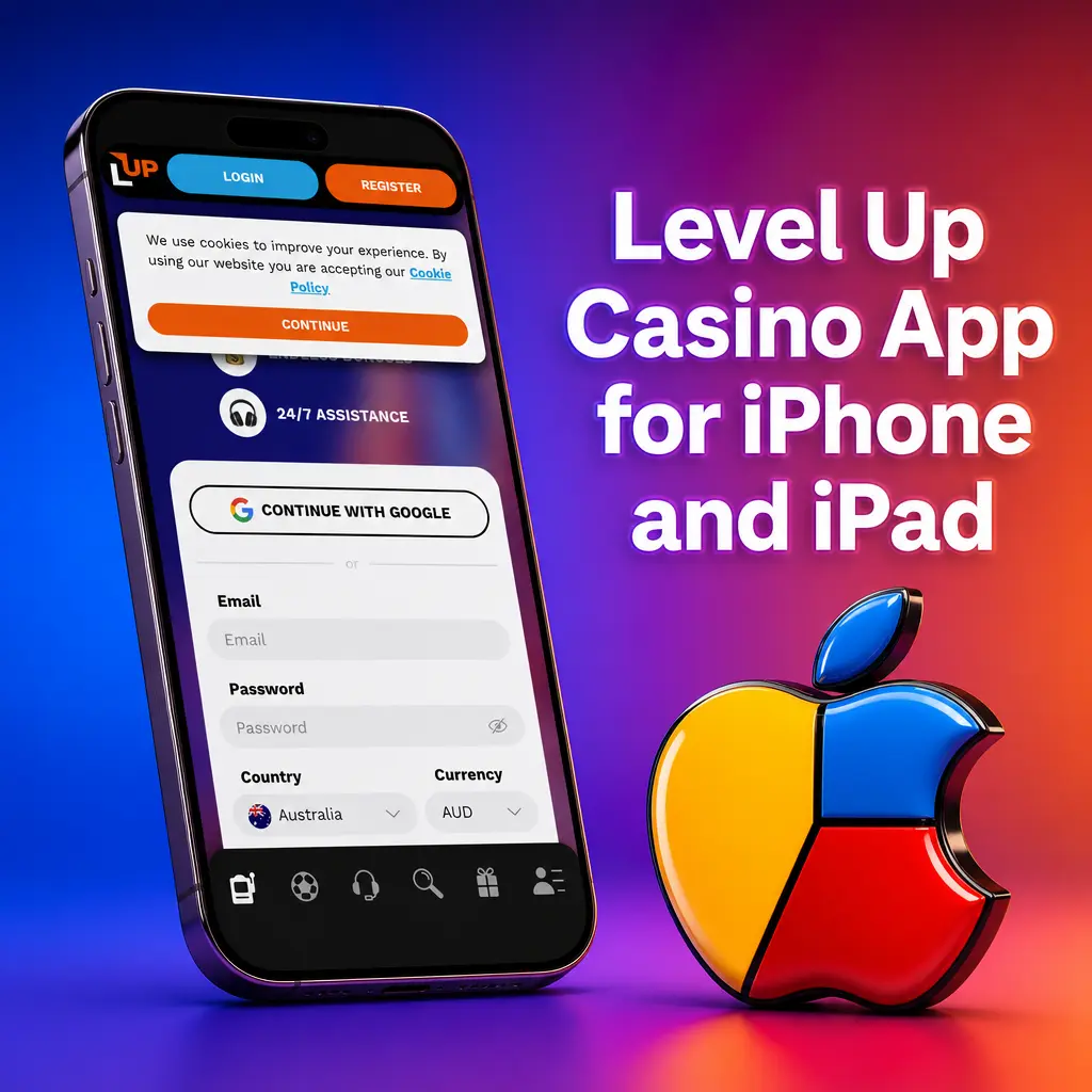 Level Up Casino app for iPhone and iPad offering live betting, slots, and table games with free download