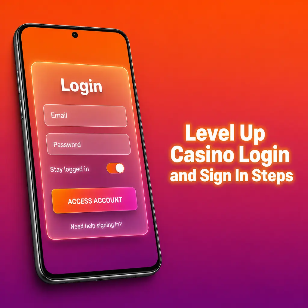 Level Up Casino login screen showing email, password fields and sign in button on desktop and mobile
