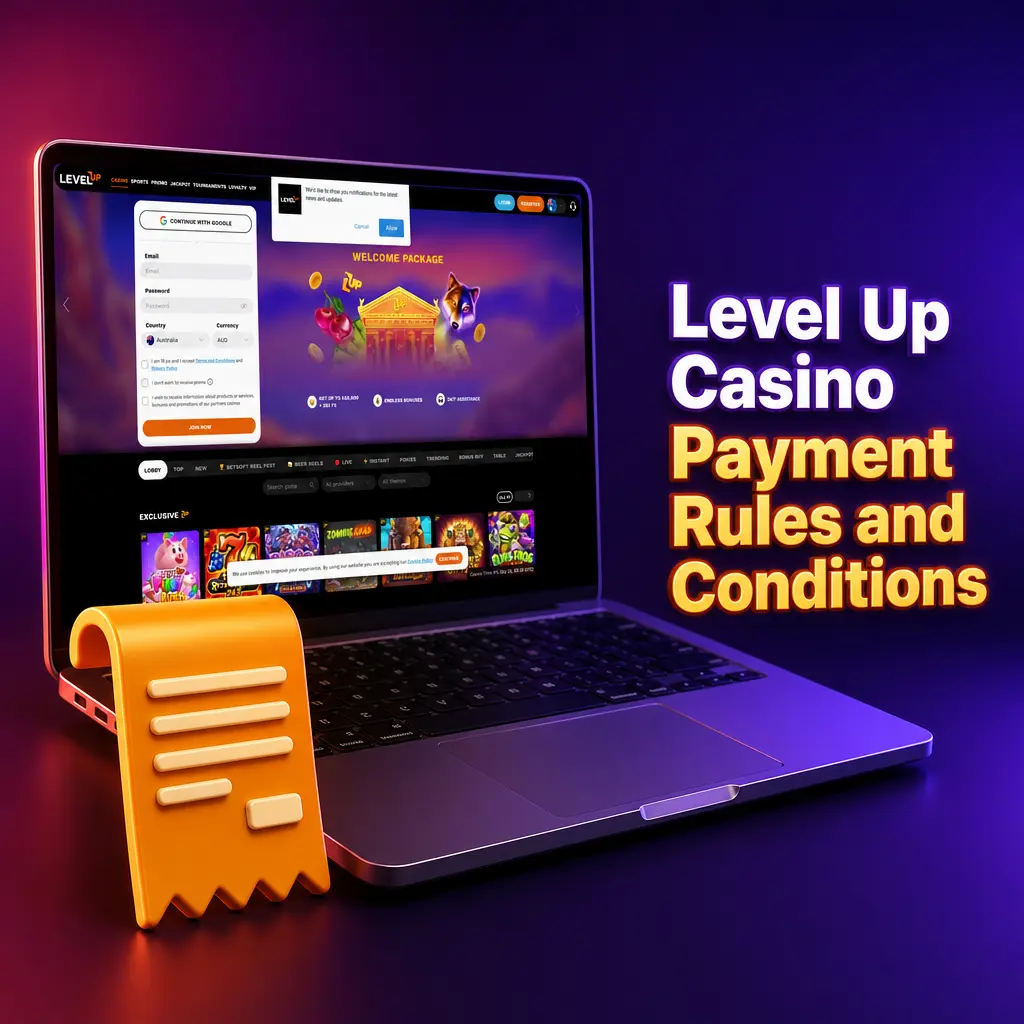 Level Up Casino payment rules: ID verification, matching withdrawal method, bonus wagering, AUD currency, and single account policy