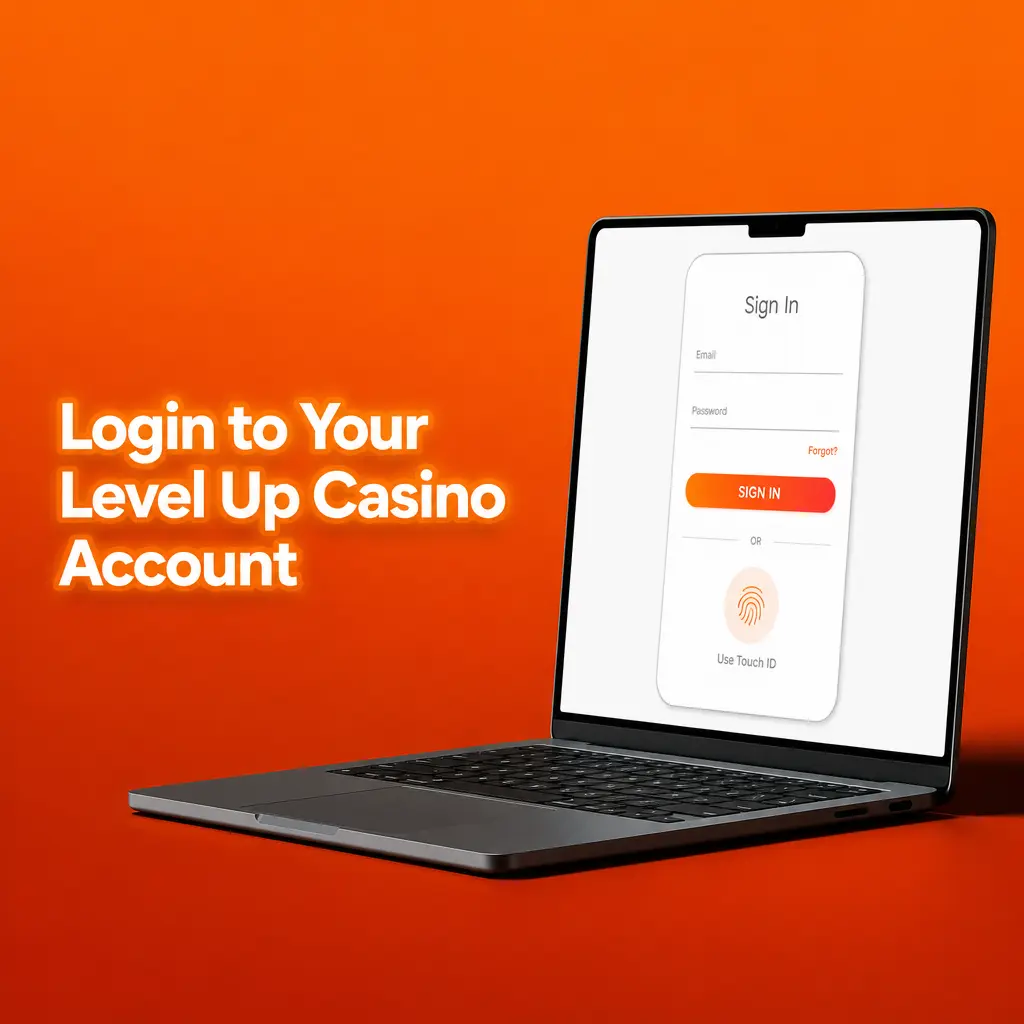 Login screen for Level Up Casino account showing email and password fields with log in button