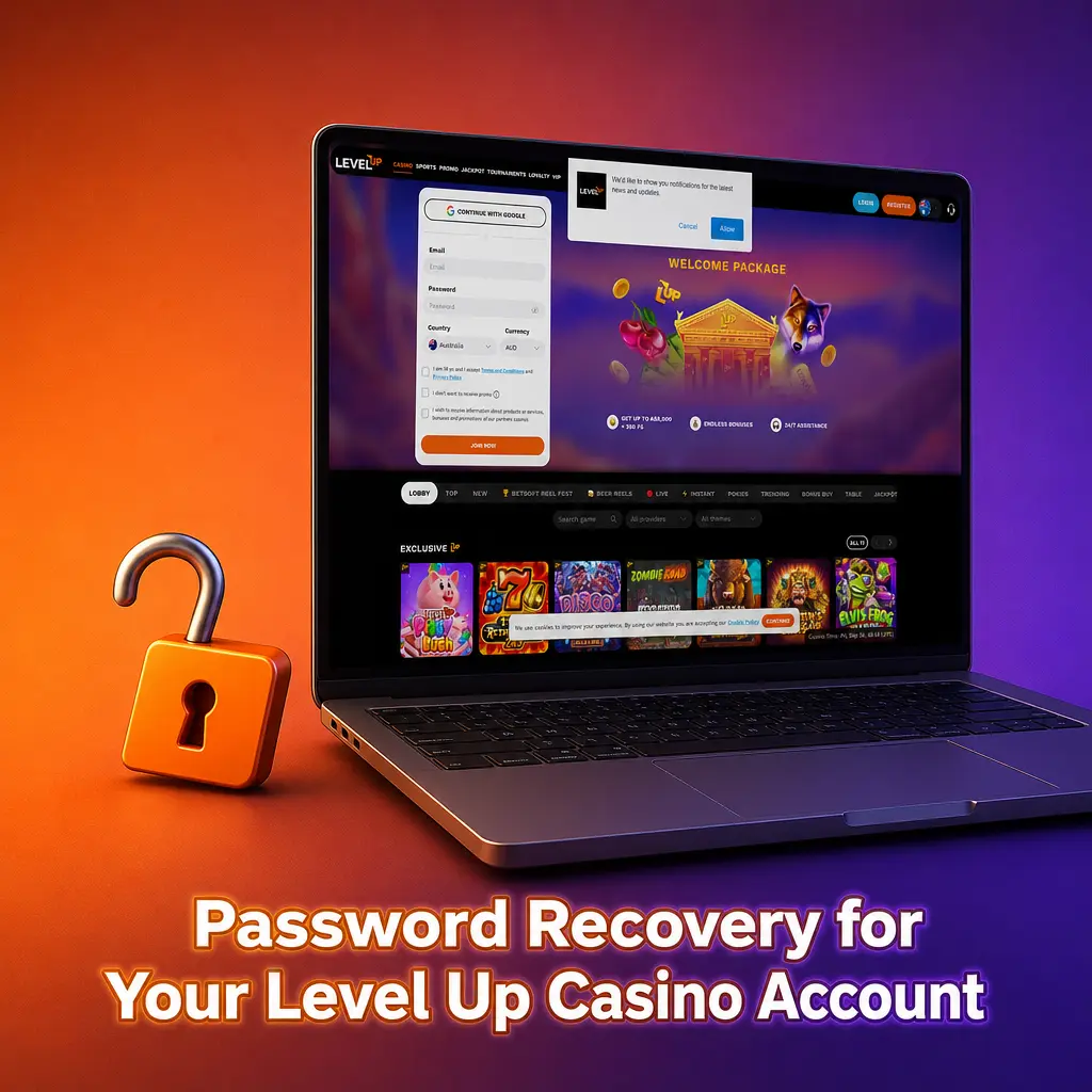 Password recovery steps for Level Up Casino account via email or SMS reset link